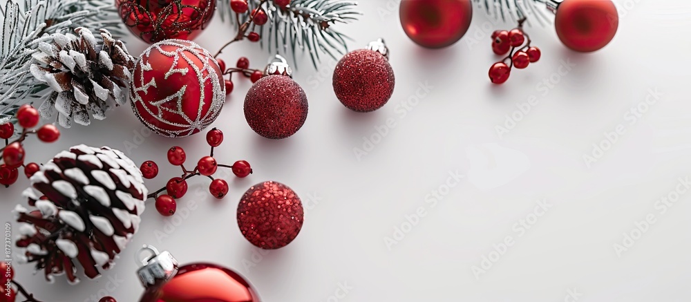 Canvas Prints christmas themed red decorations on a white backdrop with copy space image