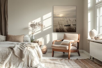A serene studio home scene with a 'lazy day' canvas wall art, perfect for a relaxing atmosphere. The warm lighting and comfortable furniture invite you to unwind.