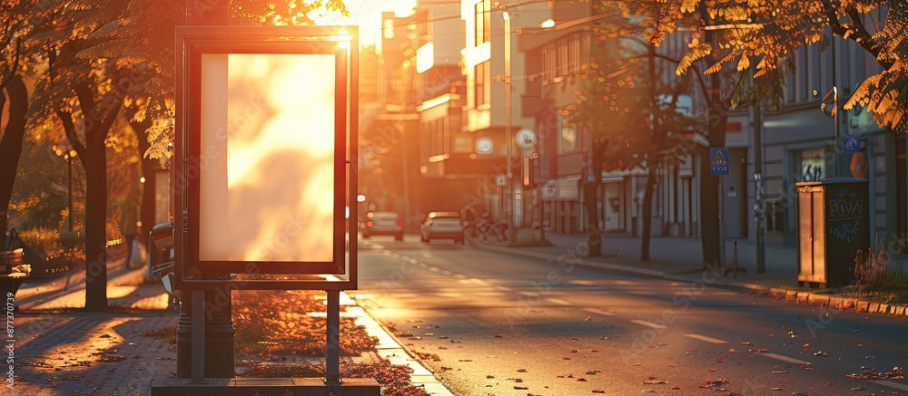 Poster Street backdrop with sunlight creating a blank lightbox featuring informational signboard and copy space image