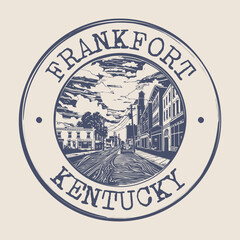 Obraz premium Frankfort, Kentucky Stamp City Postmark. Silhouette Postal Passport. Round Vector Icon. Vintage Postage Design.