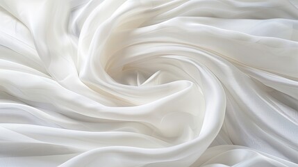 Fototapeta premium White sheer fabric drapes and flows in soft, gentle waves, creating a delicate and ethereal texture.