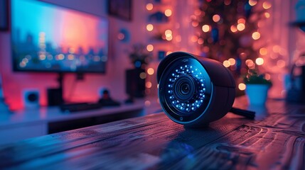 Modern Home Security Camera with LED Lights - Generative AI
