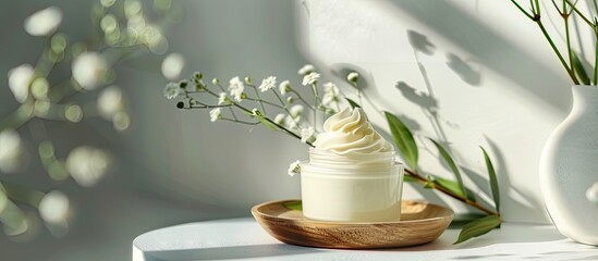 Natural and eco friendly moisturizing cream displayed with a white background for a copy space image