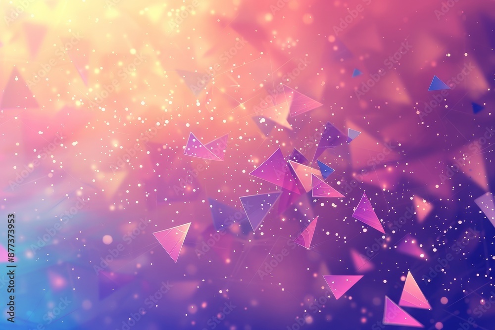 Poster an abstract 3d rendering of low poly shapes. flying polygonal pyramids in empty space. futuristic ba