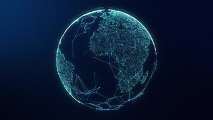 Digital Dotted Blue Planet Earth Big Data, Digital Clouds. Global Network Connection. Business, Communication, or Digital Concept. Plexus Globe