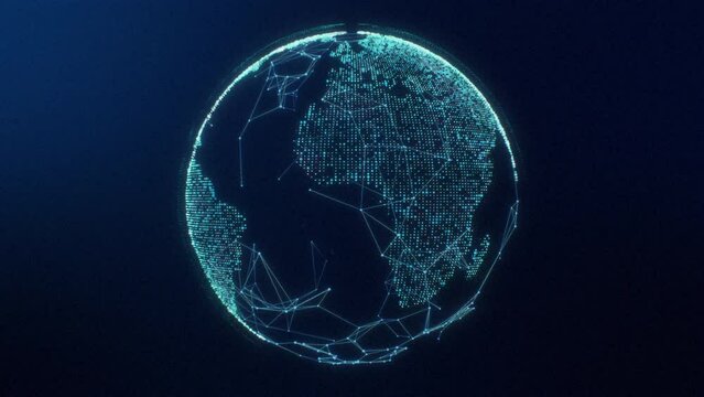 Digital Dotted Blue Planet Earth Big Data, Digital Clouds. Global Network Connection. Business, Communication, or Digital Concept. Plexus Globe