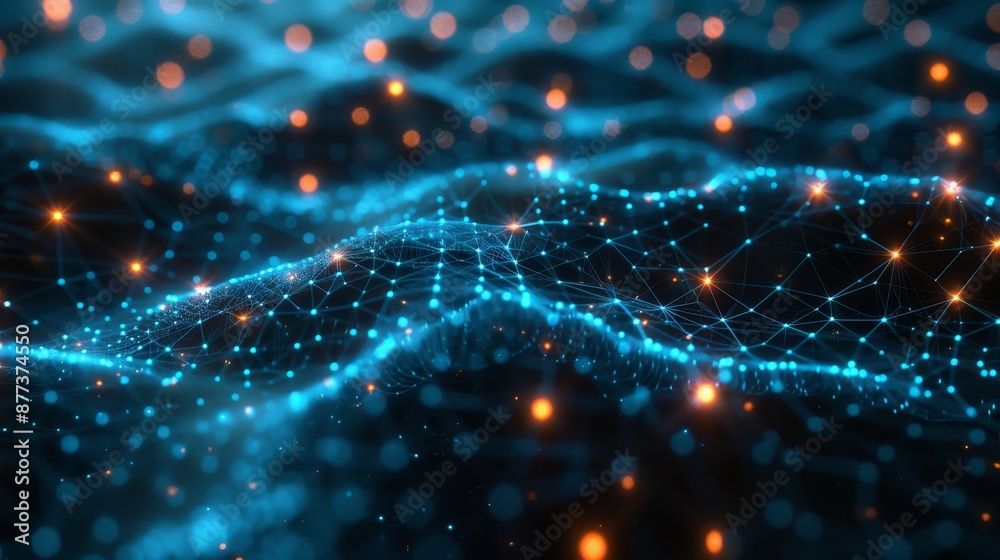 Poster abstract data technology illustration on dark background. low poly shape with connecting lines and d