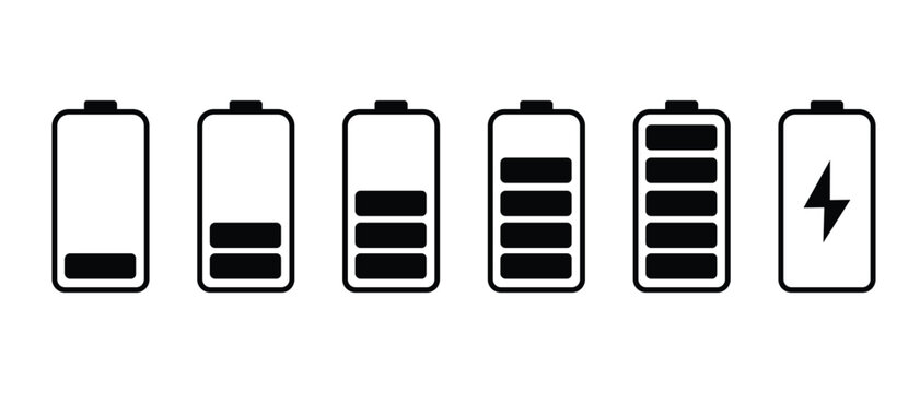 battery icon set. battery icon in charging and different charged mode. vector illustration on transparent background
