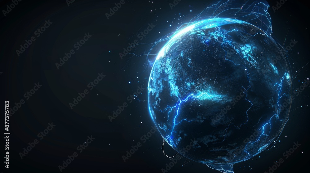 Poster blue sphere with glowing particles. abstract background. beautiful background with particles. isolat