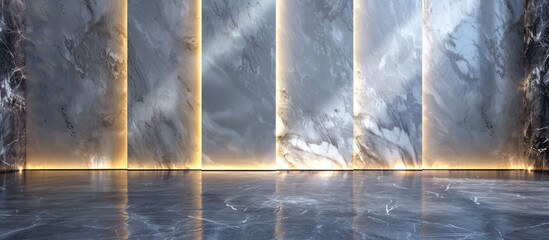 Contemporary lighting illuminating a sleek marble wall providing a striking visual with copy space image