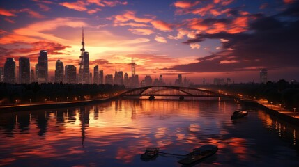 Fototapeta premium a city skyline with a city in the background