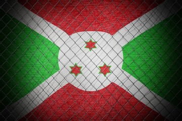 Burundi flag and wire mesh fence - 3d illustration
