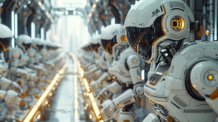 Fototapeta premium Futuristic Robot Assembly Line - Generative AI