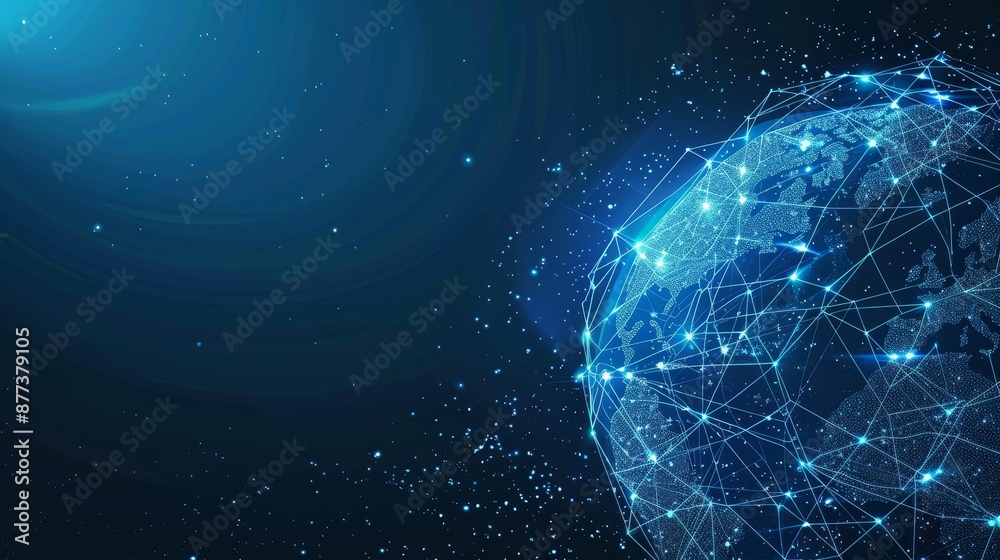 Poster an example of a global network concept. the world map point is shown on the planet earth as a global