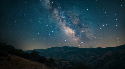 Naklejka premium The night sky is filled with stars and the Milky Way