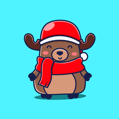 Cute cartoon deer with red scarf