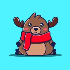 Cute cartoon deer with red scarf