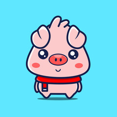 Cute cartoon pig with red scarf