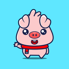 Cute cartoon pig waving