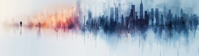 Obraz premium Abstract cityscape with blurred buildings and a soft, colorful background.