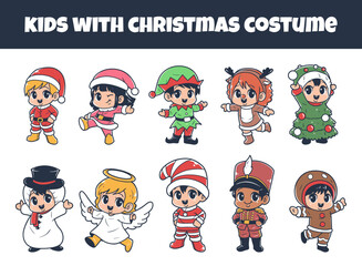 Kids set with christmas costume vector illustration