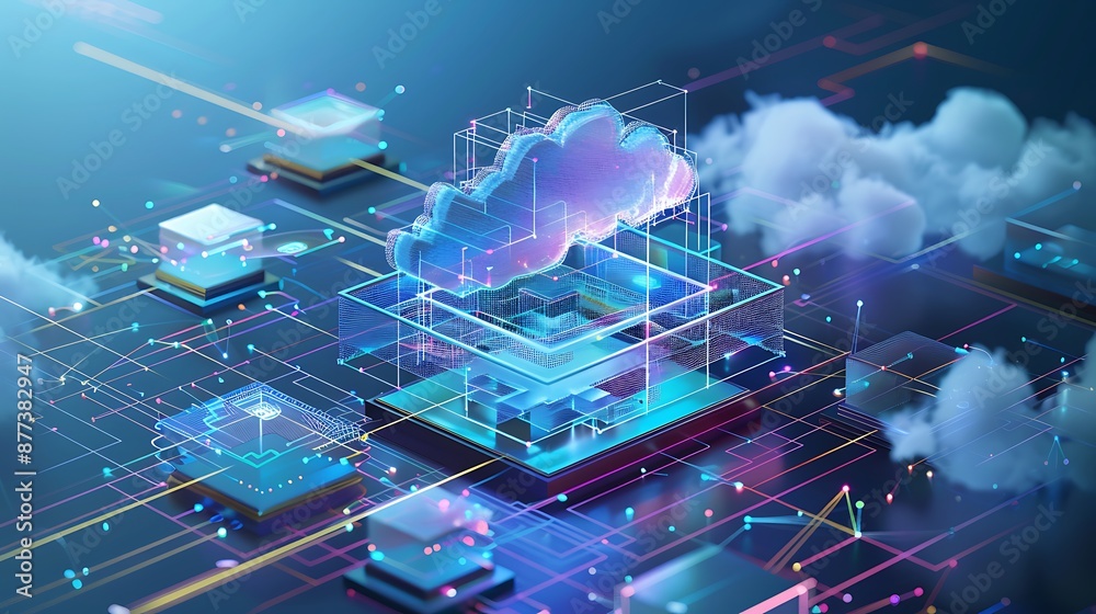 Poster Communications Platform as a service, showcasing cloud solutions. Cloud computing concept