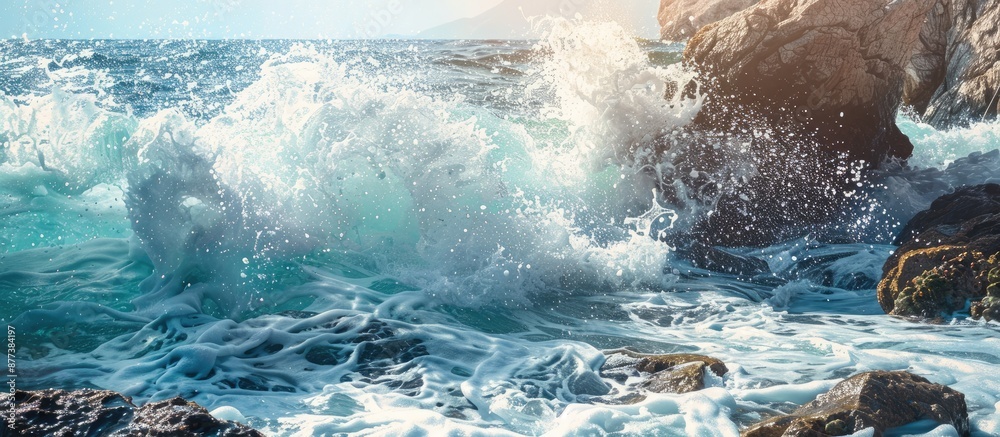 Canvas Prints Ocean waves breaking against the rugged shore with a copy space image