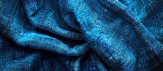 Fototapeta premium Blue textile backdrop with plain surface to be used as background or wallpaper featuring a blank area for adding images. Copy space image. Place for adding text and design