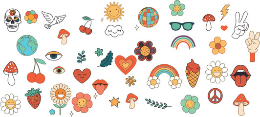 Groovy hippie des années 70. Fleur de bande dessinée