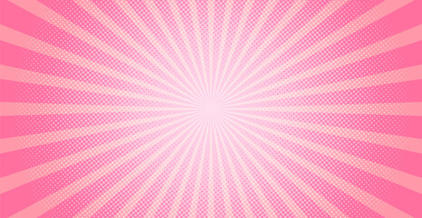Obraz premium Pink Sunburst Pattern Background With Halftone. Rays. Radial. Summer Banner. Vector Illustration. Celebration Wallpaper. Digital