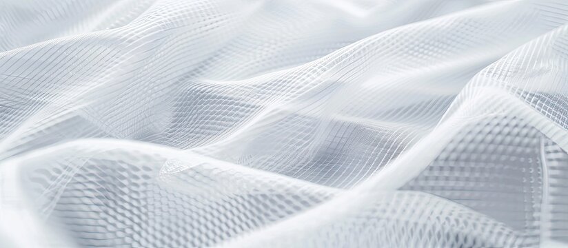 White mesh fabric background with selective focus suitable for sportswear due to its lightweight breathability and quick drying properties ideal as an abstract wallpaper with copy space image for text
