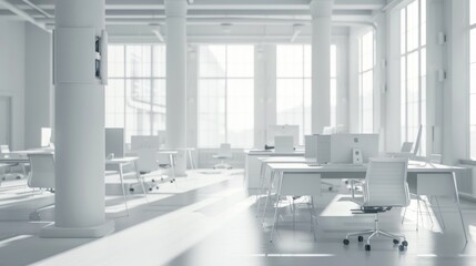 Modern White Office Space with Sunlit Windows