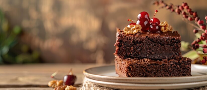 Brownies Kukus are a type of chocolate steamed brownies an Indonesian version inspired by American brownies often served with a variety of toppings like walnuts or cherries and displayed in photos wi