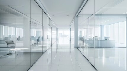 Obraz premium Modern Glass-Walled Office Corridor