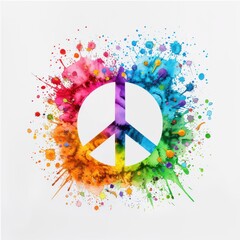 Colorful peace sign, gradient rainbow, watercolor look