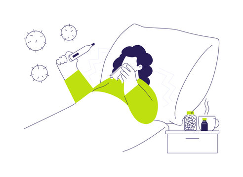 sick person in bed with thermometer clip art preview