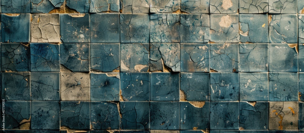Wall mural background of old broken tiles with copy space image