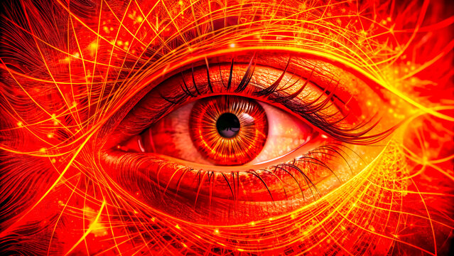 Macro View Of Fiery Red Cyber Eye