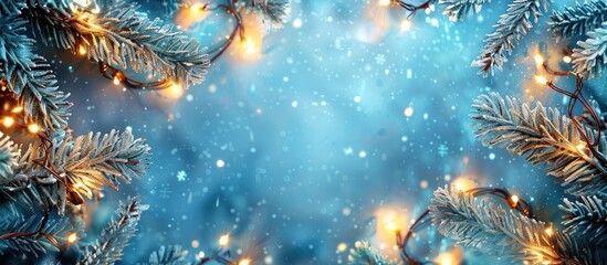 Frame of glowing lights and fir branches on a Christmas themed copy space image