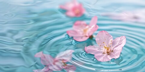 Flowers floating on water in shades of pink. Concept Floral Arrangements, Pink Petals, Water Reflections, Romantic Setting