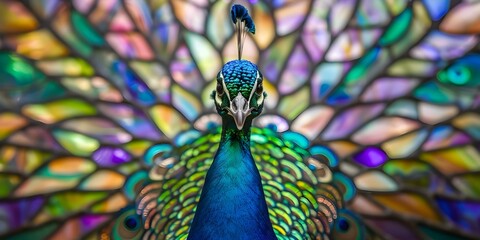 Obraz premium Art Nouveau-inspired peacock artwork crafted from stained glass. Concept Stained Glass Art, Peacock Design, Art Nouveau Style