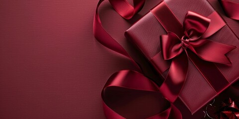 red gift box on red wall , copy space concept for wallpaper or background