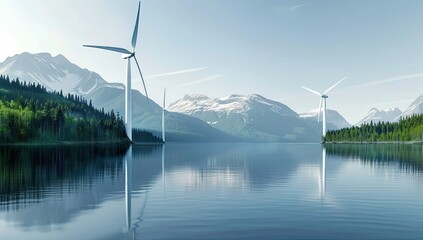 Wind Turbines in Mountainous Landscape