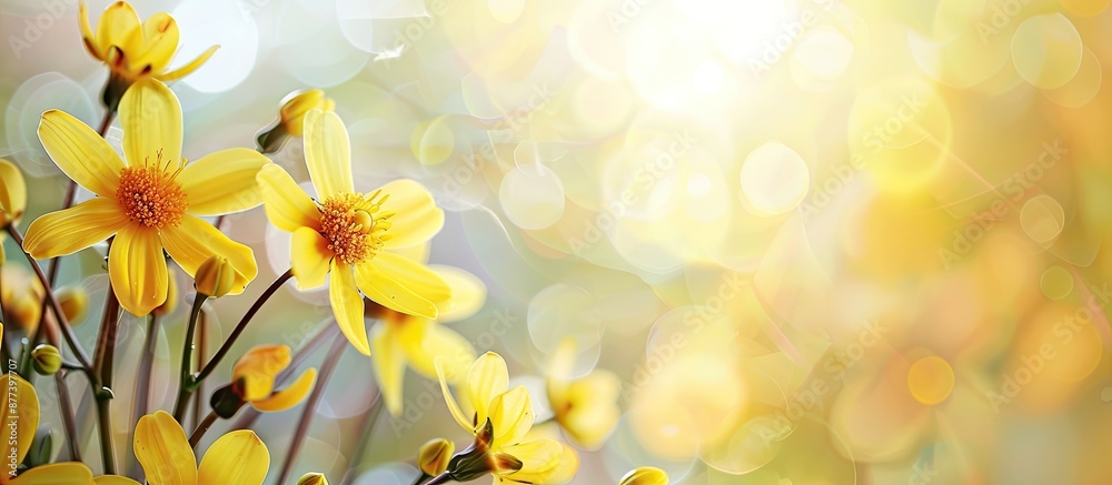 Poster Blooming yellow flowers set on a spring themed copy space image