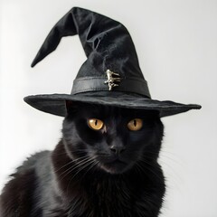 Cat halloween with a witch hat. Generative AI
