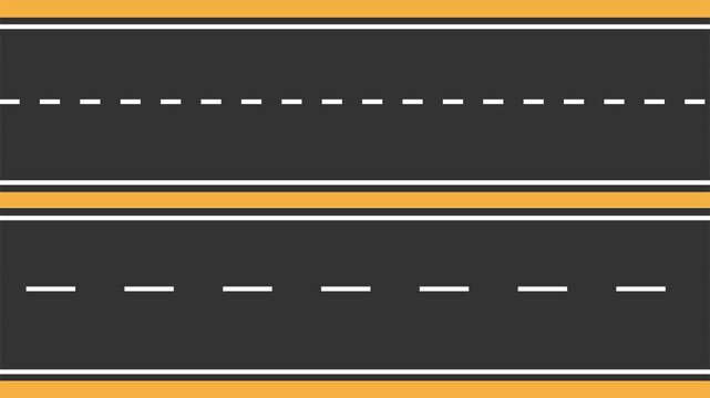 Moving road icon animation, aerial top view . animated highway driving.