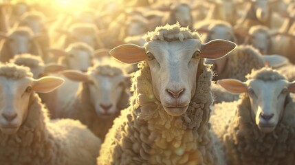 Peaceful scene of sheep grazing on a tranquil green pasture.