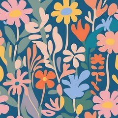 Abstract doodle shape in boho style, botanical flowers, colorful vintage color, nature wallpaper design for advertising in poster, brochure and web banner, illustration image generative ai