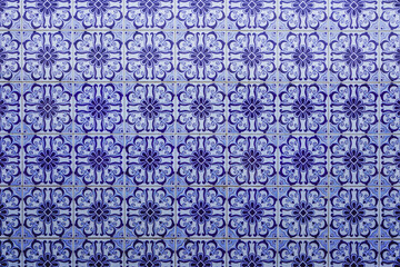 Blue pattern of traditional ornate portuguese decorative tiles azulejos