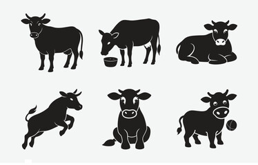 Print Premium Cow Silhouette Vector Set: Perfect for Designs, Logos, and More
